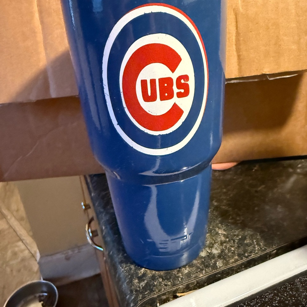 Yeti Blue Travel Tumbler with Red Cubs Logo